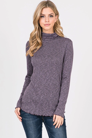 Paige Lettuce-Edge Neck Long Sleeve Top - Purple
