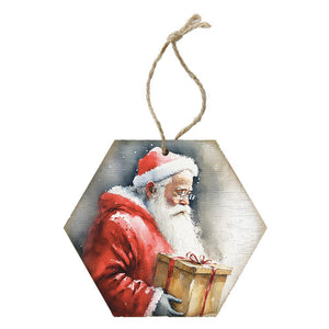 Christmas - Ornament - Watercolor Santa with Gift