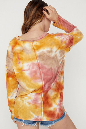 Jasper Tie-Dye Waffle Long Sleeve Top - Rust