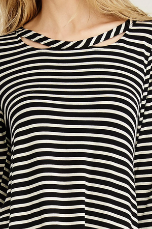 Frannie Stripe Round Neck Long Sleeve Top - Black/Oatmeal