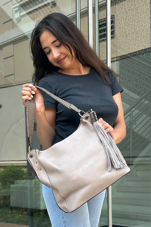 Amber Three Compartment Tassel Hobo Bag