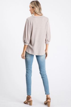 Shay Half Sleeve Waffle Top - Taupe