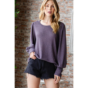 Georgia Sweater Look Knit Top - Dark Purple