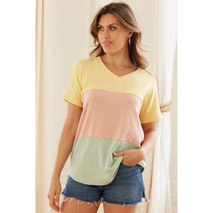 Iva Color Block Slub Jersey Top - Yellow