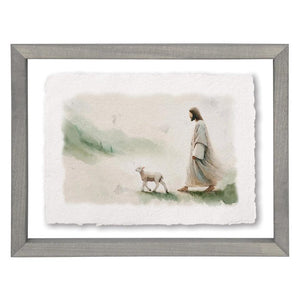 Jesus Walking Lamb - Floating Wall Art Rectangle