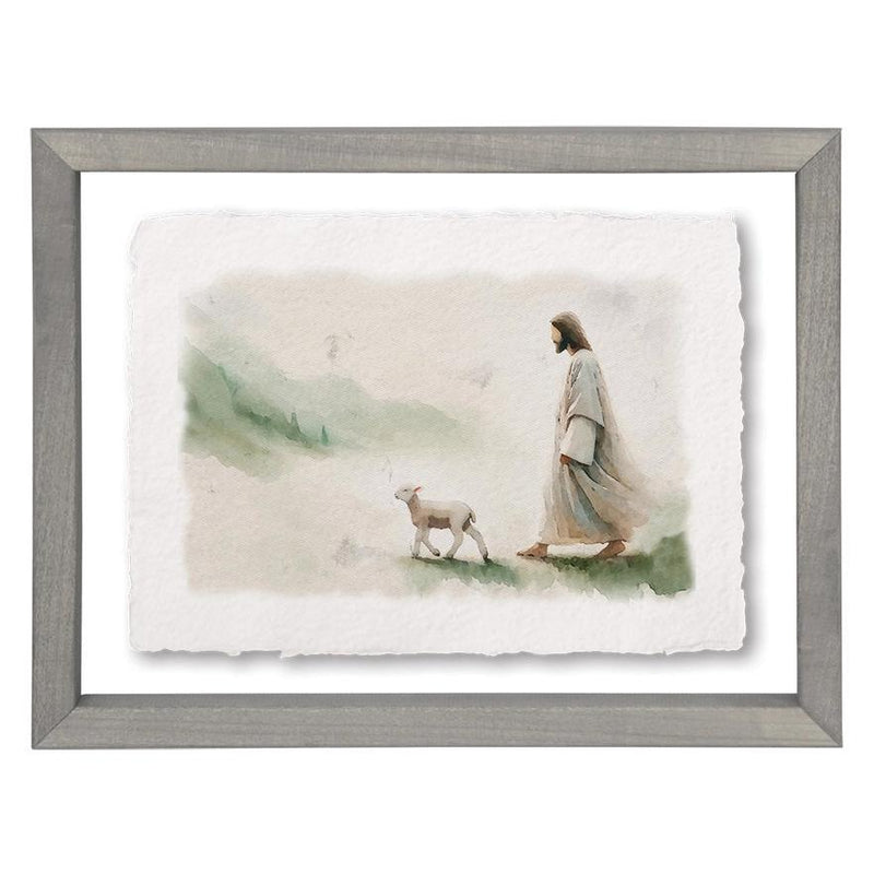 Jesus Walking Lamb - Floating Wall Art Rectangle – Spotted Moon