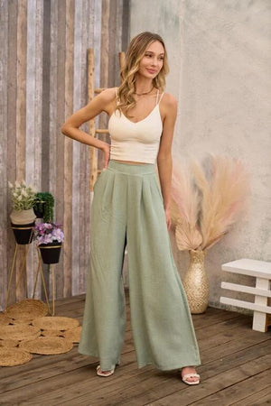 Jesup Wide Leg Solid Trouser - Sage