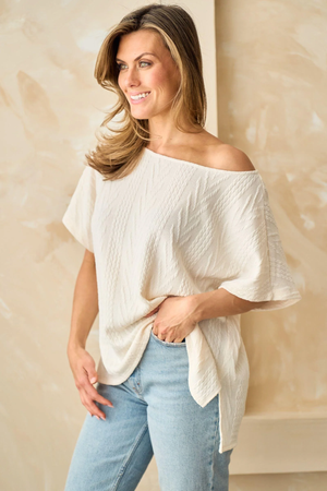 Ester Wide Neck Top with Side Slit Detail - Ivory