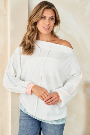 Palmer Color Blocked Long Sleeve Blouse - White