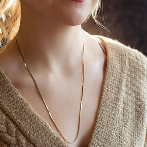 Lenny & Eva Necklace - Herringbone Gilded Gold Chain 24"