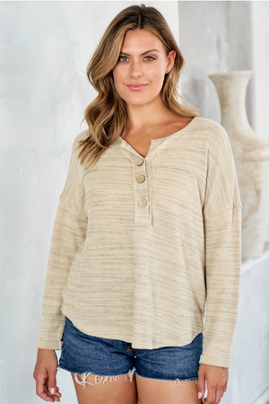 Glory Two-Tone Knit Long Sleeve Top - Taupe