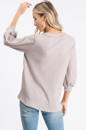 Shay Half Sleeve Waffle Top - Taupe