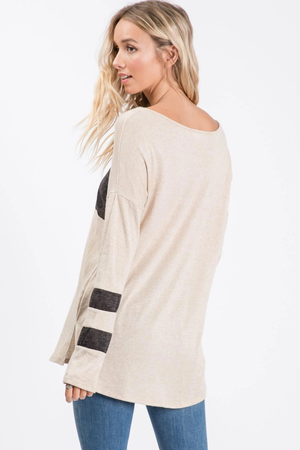 Nettie Melange Color Block Top - Taupe