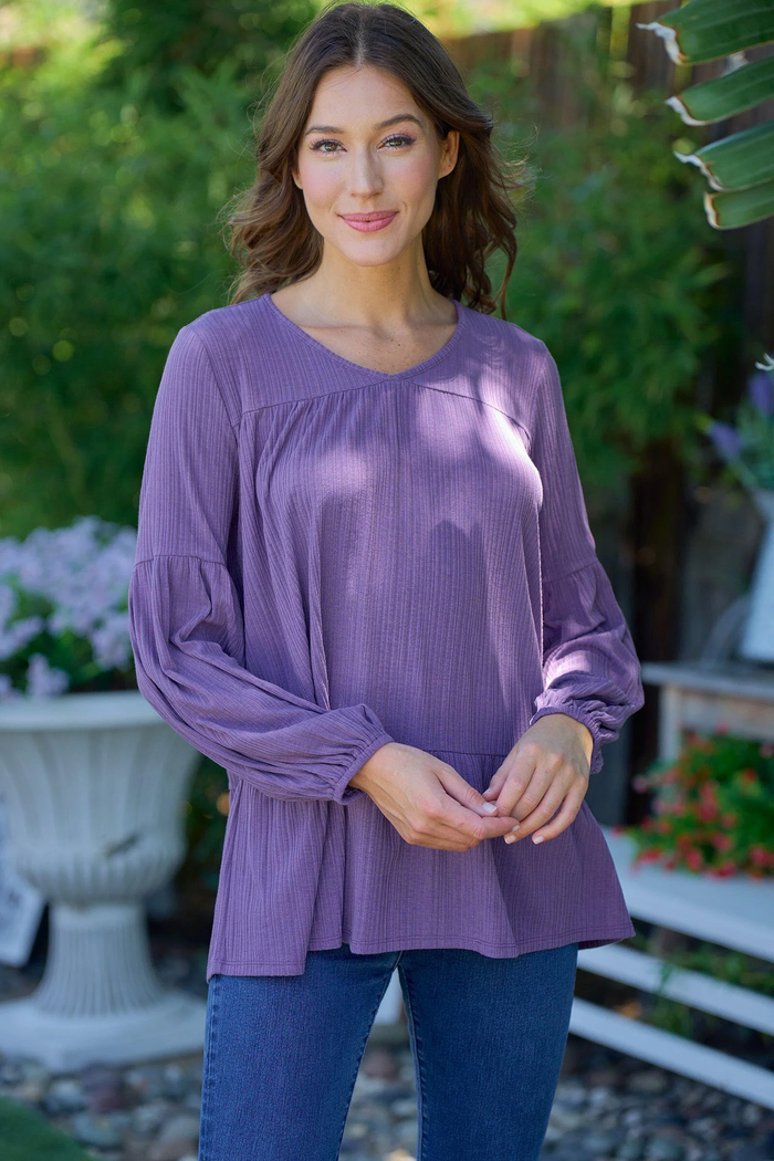 Nally Babydoll V-Neck Blouse - Purple
