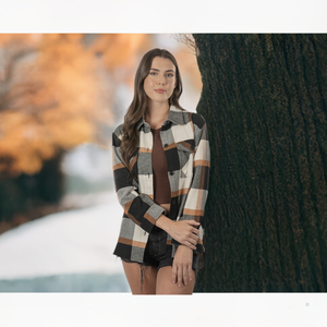 "Comfy" Flannel Shacket - Tan/Orange