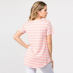 Josie Striped Rose and White Short Sleeve Tunic Top