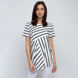 Josie Striped White and Black Short Sleeve Tunic Top