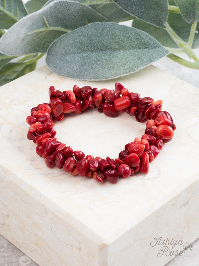 Rock Steady Natural Stone Stretch Bracelet - Red