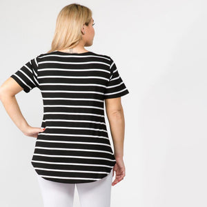 Josie Striped Black and White Short Sleeve Tunic Top