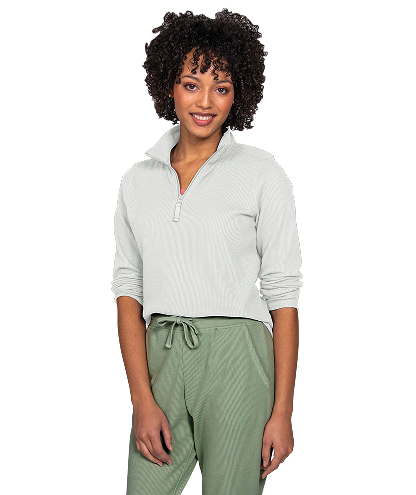 Women s Waffle Quarter Zip Pullover Ivory Spotted Moon