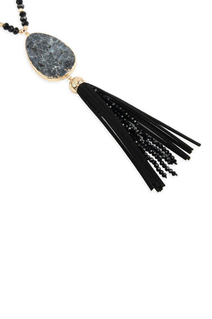 Necklace - Natural Stone Tassel Pendant Necklace - Multiple Color Choices