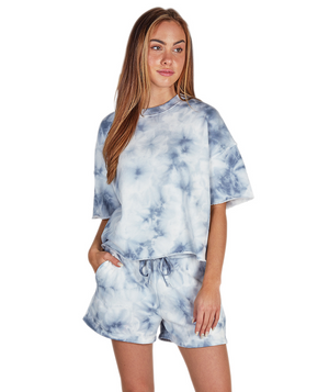 Women's Clifton Short Sleeve Sweatshirt 5254 - Washed Blue Tie-Dye