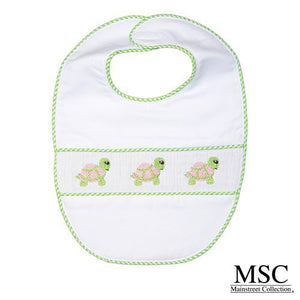 Smocked Bib - Green Turtle