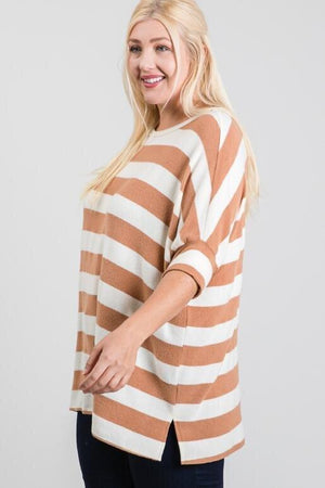 Cora Plus Size Boxy Fit 3/4 Sleeve Top - Brown