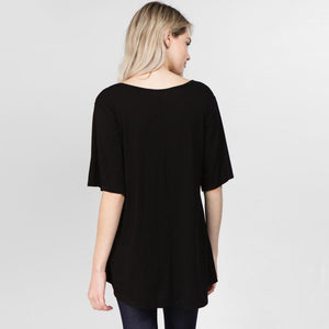 Nora Solid Color Regular Size Short Sleeve Tunic - Black
