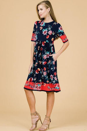 Alisa Fit and Flare Dress - Navy Floral