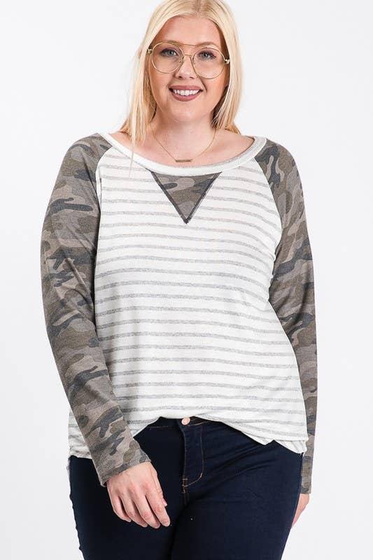 Plus Size Camo Print Long Sleeve Shirt