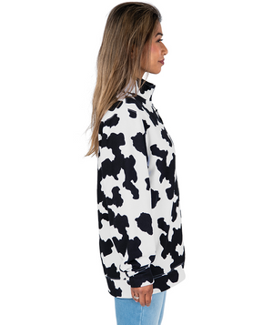 Crosswind Quarter Zip Sweatshirt - Black Cow Print