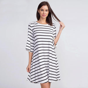 Women's Striped Ruffle 3/4 Sleeve Dress