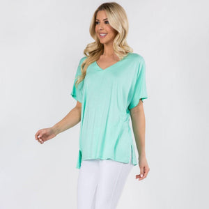 Ali Ladies Solid Color Short Sleeve Oversized Tee - Mint