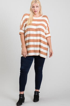 Cora Plus Size Boxy Fit 3/4 Sleeve Top - Brown