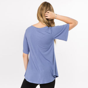 Nora Solid Color Regular Size Short Sleeve Tunic - Slate Blue