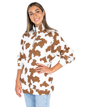 Crosswind Quarter Zip Sweatshirt - Brown Cow Print