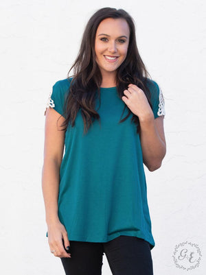 Adeline's Crochet Shoulder Short Sleeve - Teal