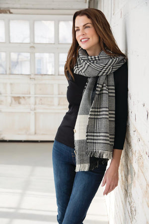 Gray/Black Plaid Reversible Button Poncho