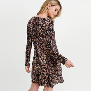 Women's Classic Faux Button Down Dress - Leopard Print