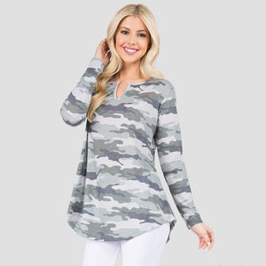 Rae Women's Long Sleeve Vintage Camouflage Tunic - Olive