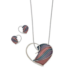 Matte Berry Open Heart Necklace & Earrings