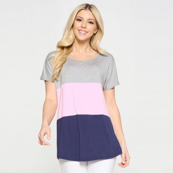 Crissy Short Sleeved Color Block Tunic - Purple