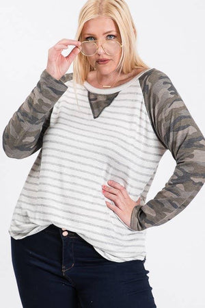 Plus Size Camo Print Long Sleeve Shirt