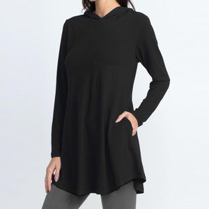 Women's Hooded Long Sleeve Tunic Top - Black