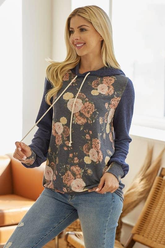 Keep Closed Floral Hoodie - Navy