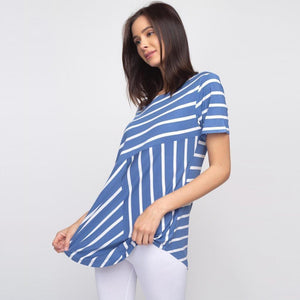 Josie Striped Denim and White Short Sleeve Tunic Top