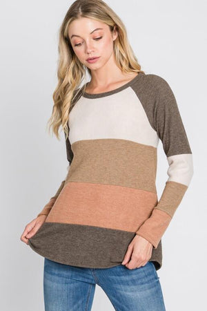 Brea Brushed Hacci Color Block - Brown