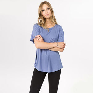 Nora Solid Color Regular Size Short Sleeve Tunic - Slate Blue