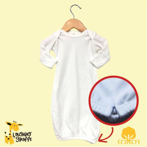 Cotton Baby Gown with Zipper - White - 0-3 Months